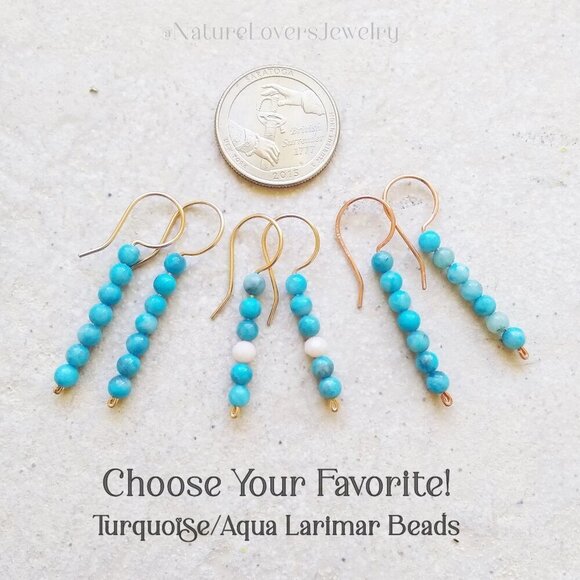 Aqua Larimar ~ Beaded Stick Earrings! Coastal Cowgirl Boho Chic Girlie Trending - Picture 7 of 9
